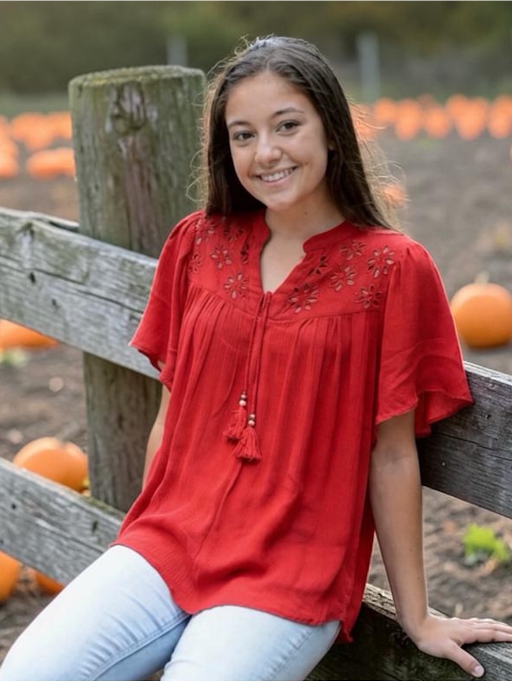 Knox Rose Red Eyelet Tassel Tie Short Sleeve Boho Summer Top Size XXL NWOT